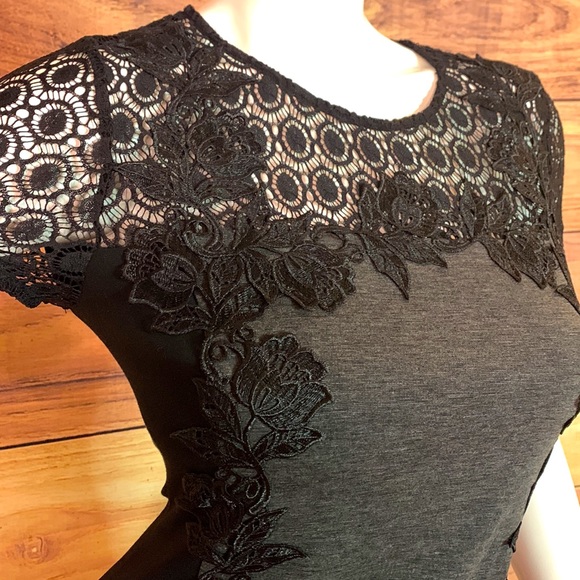 Truly Poppy black grey panel crochet lacey dress formal flower stitch fix M MD - Picture 7 of 17